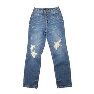 Judy Blue Boyfriend Fit Jeans Womens 5/27 Blue Distressed JB88526 Mid Rise